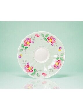 Foley England 1950s Floral Orphan Saucer Pastel Green Bone China, 5.5” FREE SHIP